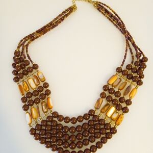 Chunky Brown and Gold Multi-Strand Necklace